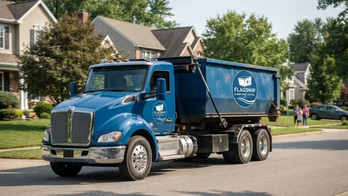 Serving Erie and the Erie region Flagship Dumpster Rental Erie roll-off truck serving Erie and the Erie region